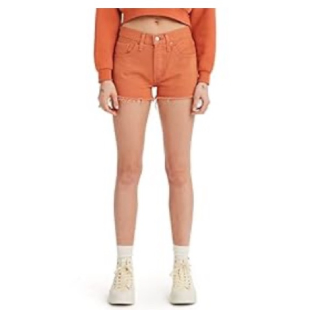 Levi's Orange Jean Shorts High-Waisted Distressed